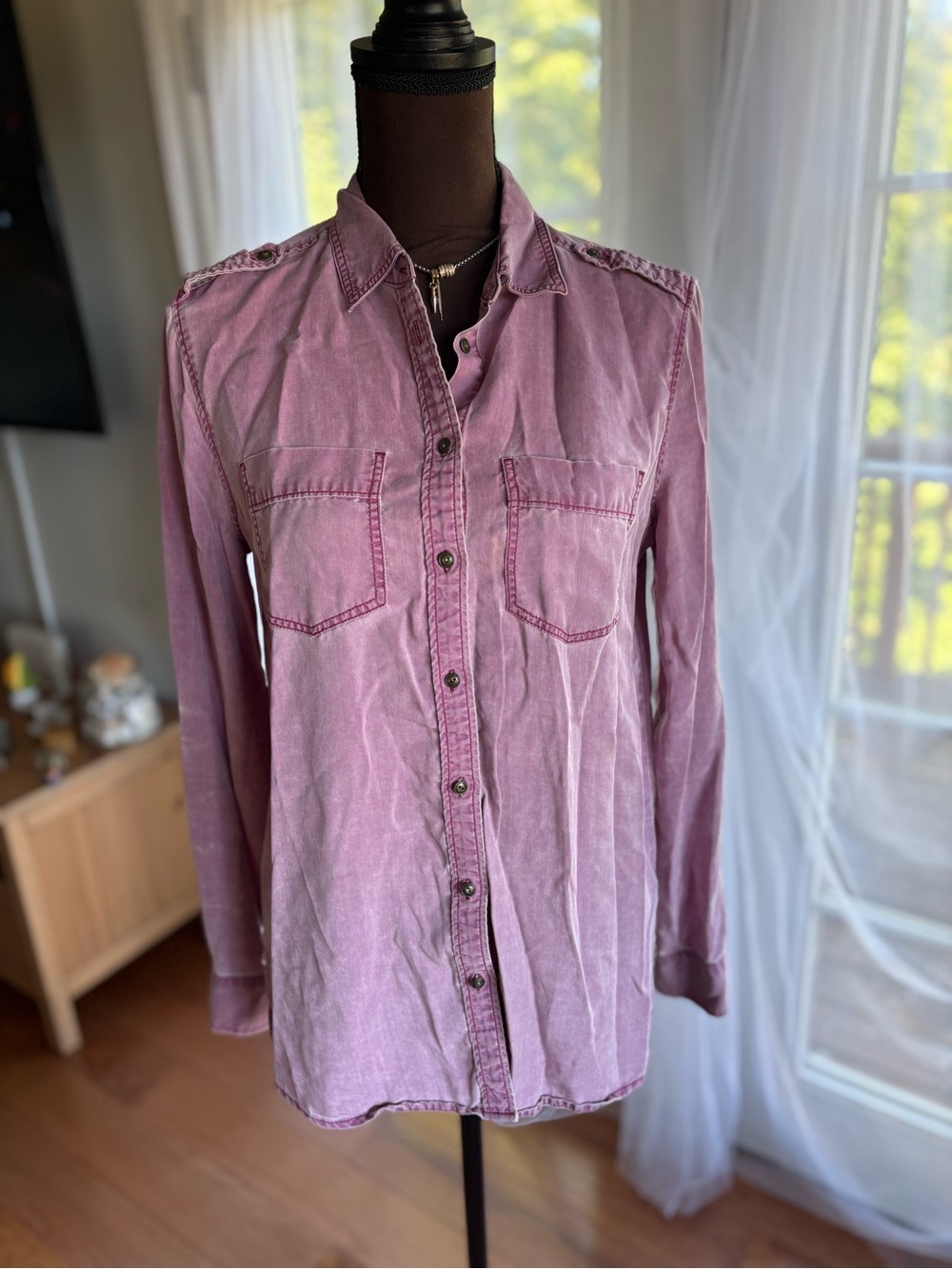 Express Washed Pink/Purple Button-Down Shirt